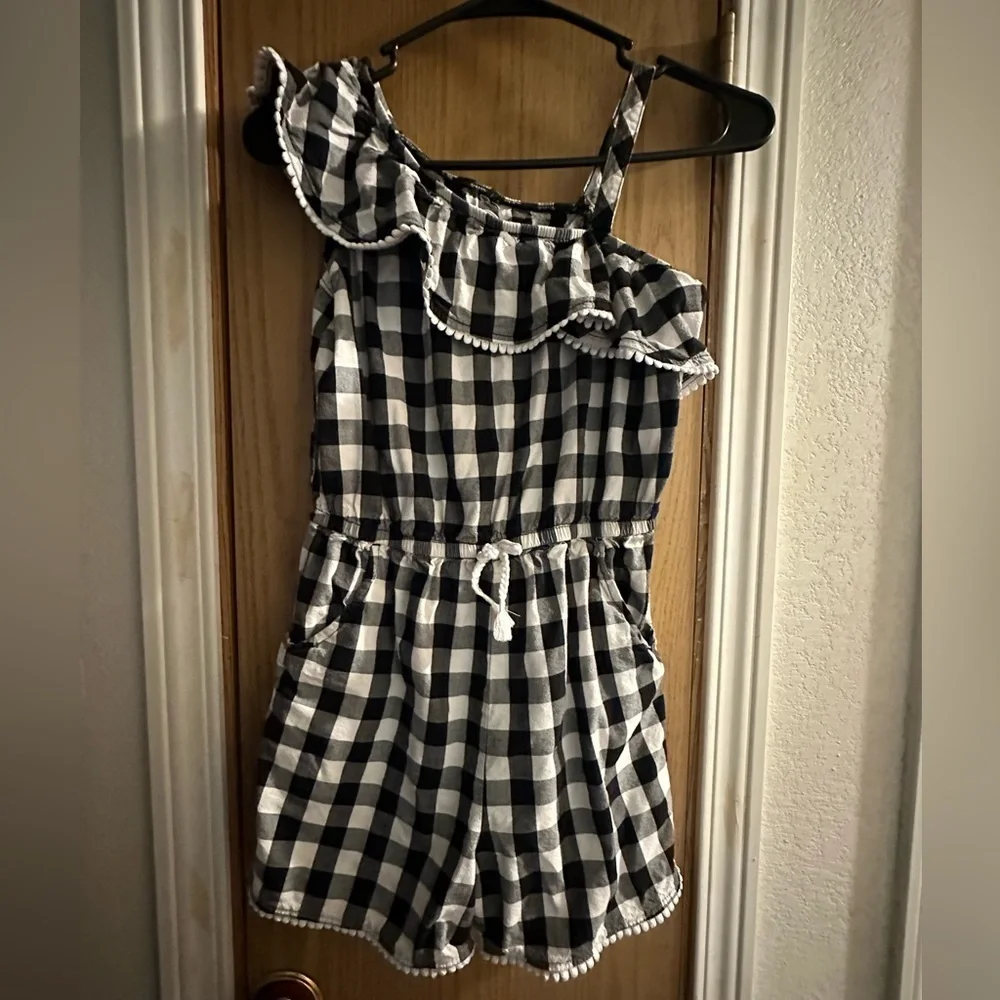 Euc plaid romper off the shoulder w/pockets sz 10/12